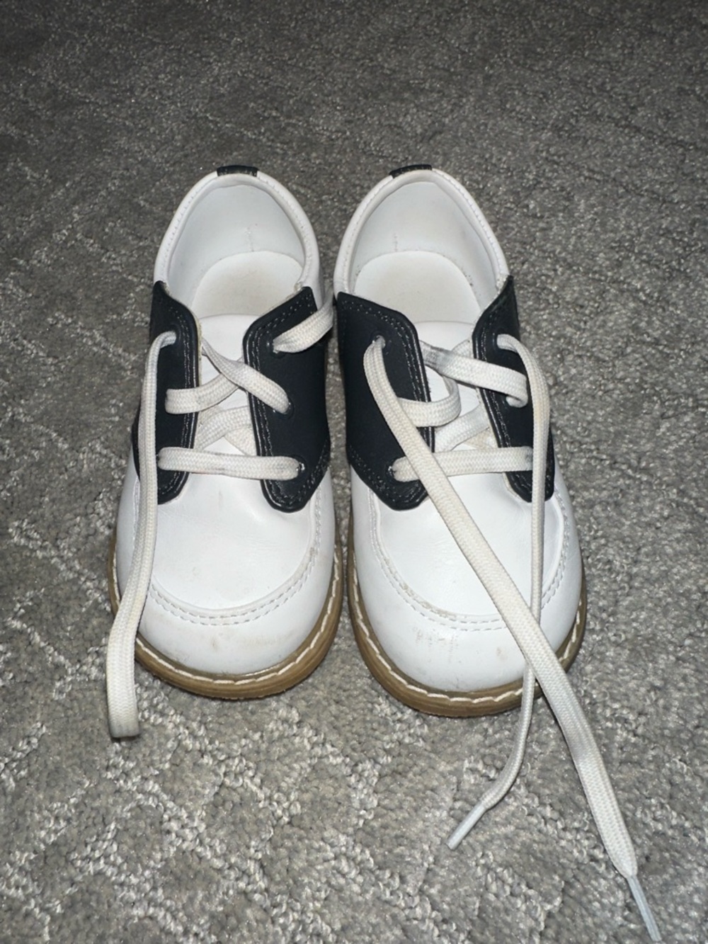 Kids White and Navy Lace-Up Leather Look Shoes